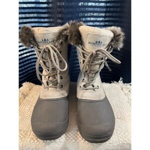 Northeast Outfitters snow Winter‎ Boots Ivory Leather Faux Fur Th insulate 7